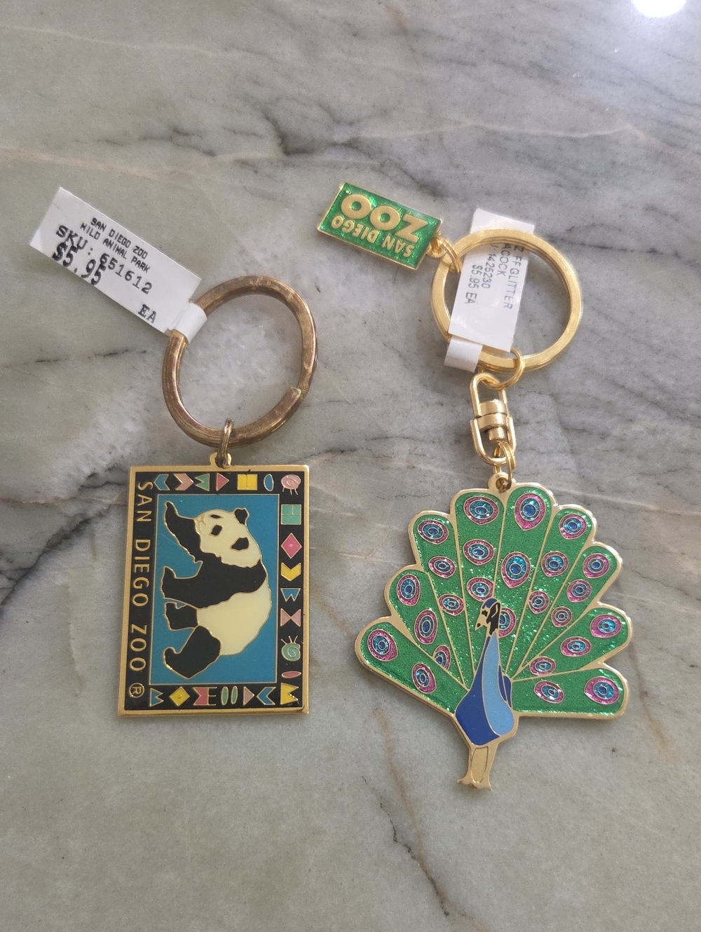 San Diego Zoo Green Peacock & Panda Keychain Set